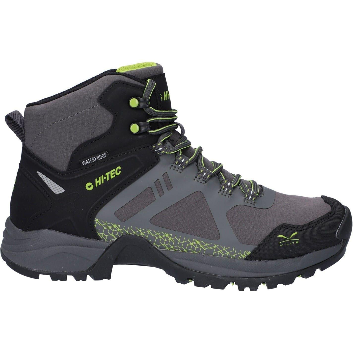Grey-Lime - Side - Hi-Tec Mens Tec V Lite Psych Waterproof Hiking Boots