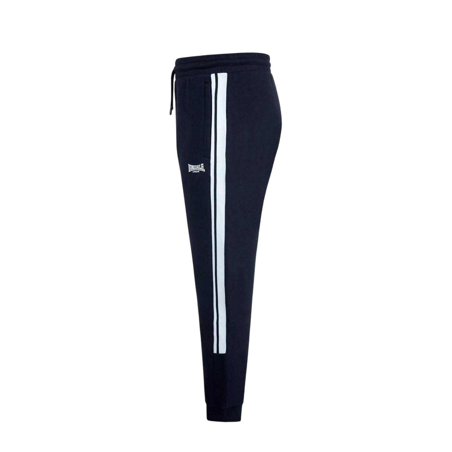 Black - Side - Lonsdale Mens Logo Ribbed Cuff Slim Joggers