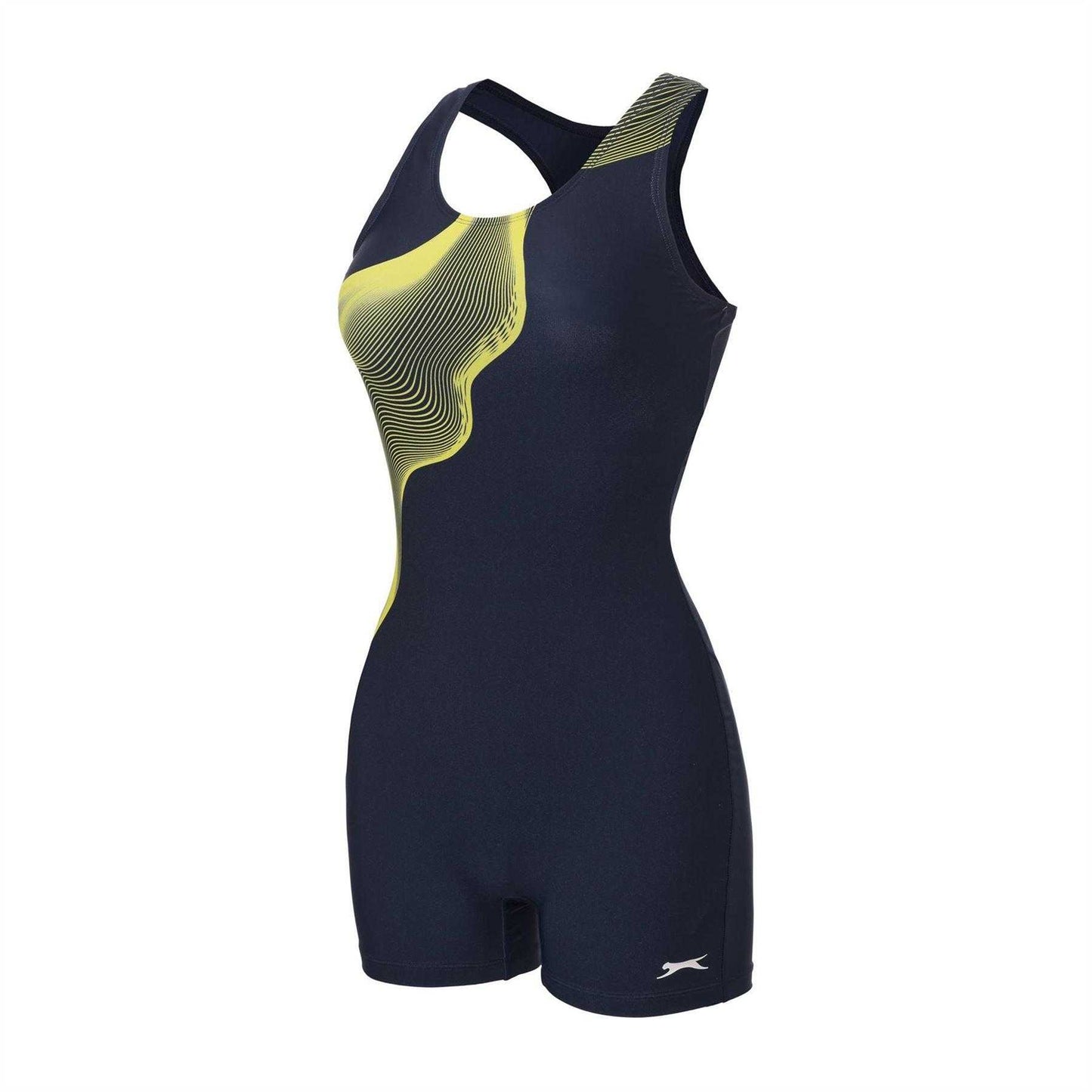 Blue-Yellow-White - Side - Slazenger Womens-Ladies Xtra Life One Piece Swimsuit