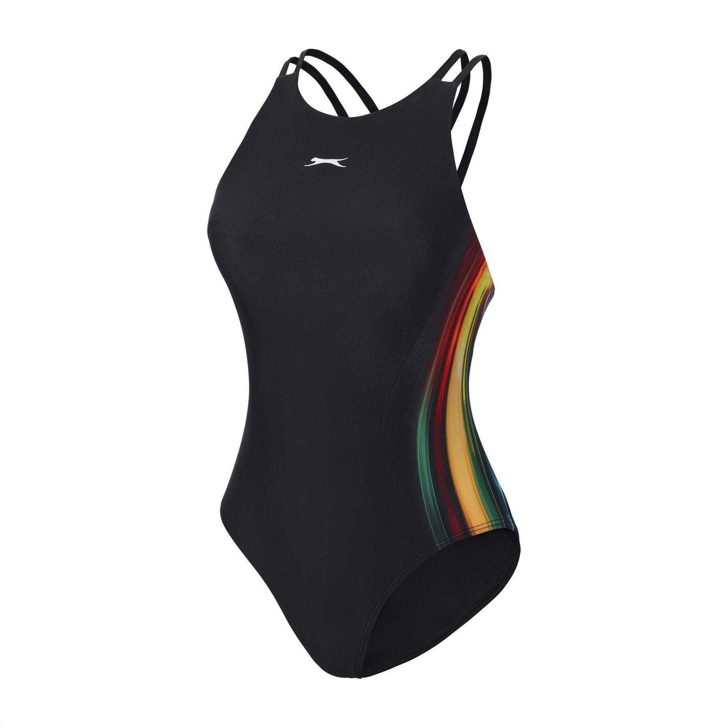 Black Print - Side - Slazenger Womens-Ladies String-Back One Piece Swimsuit