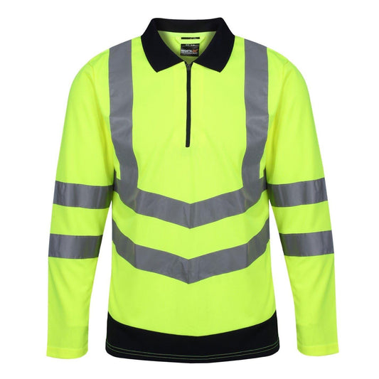 Yellow-Navy - Front - Regatta Professional Unisex Adult High-Vis Long-Sleeved Polo Shirt