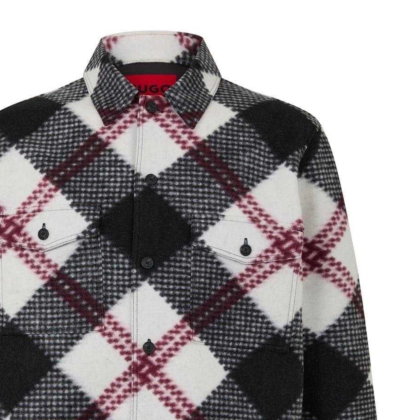 Black-White-Red Check - Side - Hugo Mens Enalu Plaid Overshirt