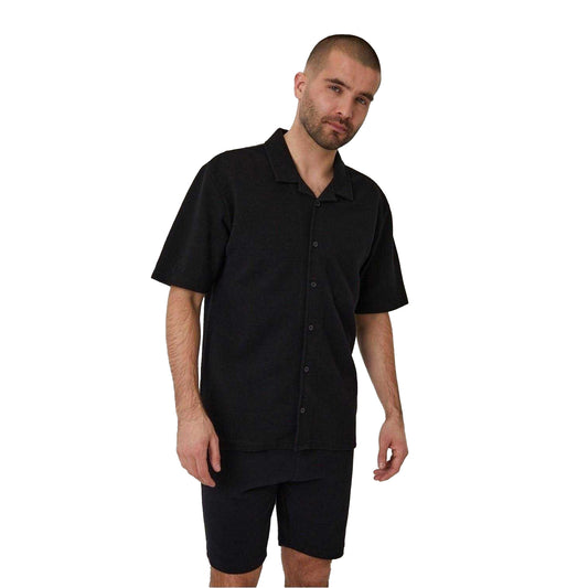 Black - Front - Threadbare Mens Embley Solid Relaxed Fit Shirt