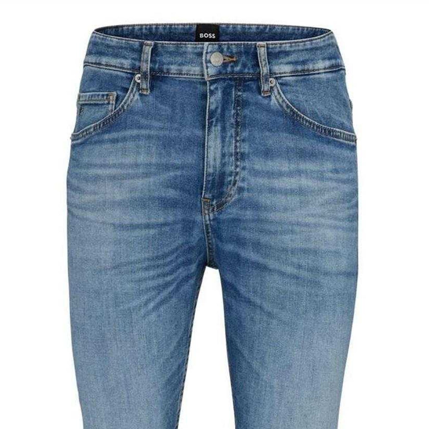 Turquoise - Side - Boss Mens Leather Patch Jeans