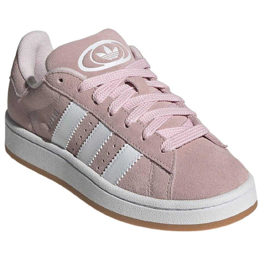 Pink-White - Front - Adidas Childrens-Kids Campus 00s Suede Flat Trainers