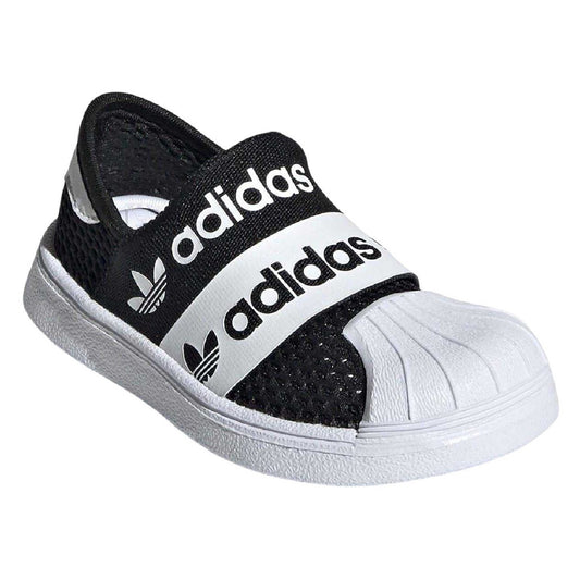 White-Black - Front - Adidas Childrens-Kids Superstar Mesh Trainers