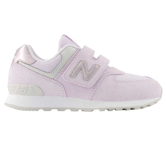 Sweet Taro-Pink Salt - Front - New Balance Childrens-Kids 574 Suede Flat Trainers