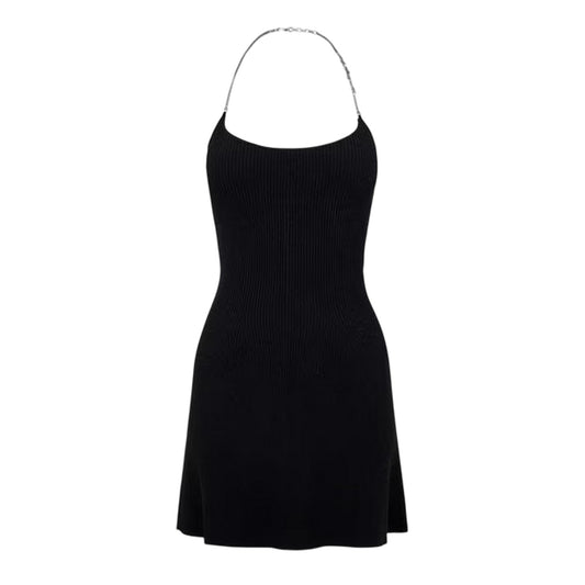 Black - Front - Diesel Womens-Ladies Chain Halter Neck Mini Dress