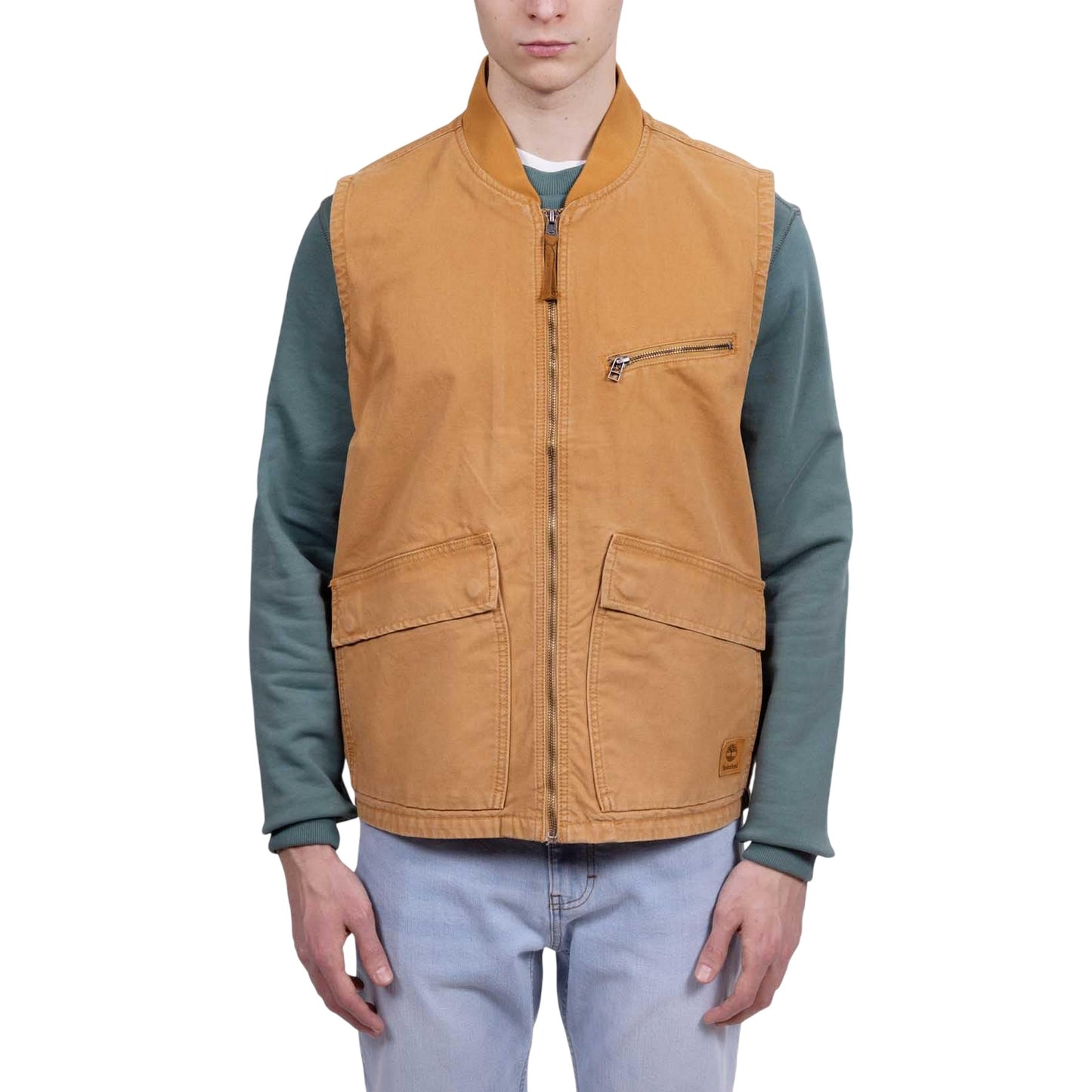 Wheat - Lifestyle - Timberland Mens Washed Ribbed Collar Gilet