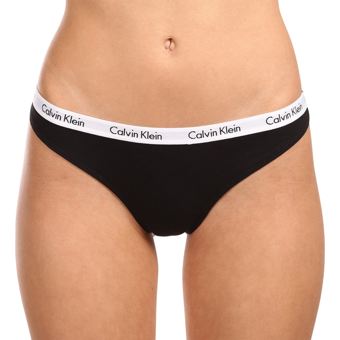 Black-White - Side - Calvin Klein Womens-Ladies Branded Thong (Pack of 3)