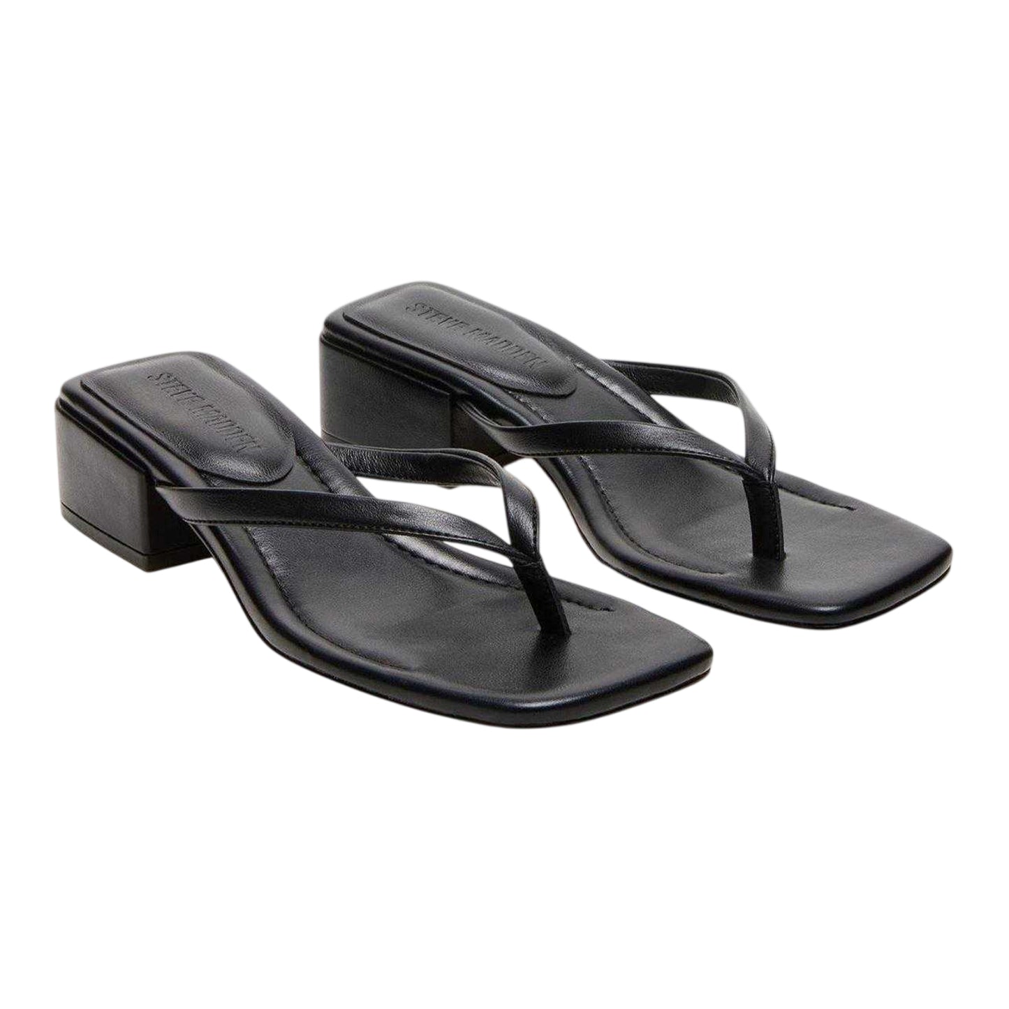 Black - Pack Shot - Steve Madden Womens-Ladies Caribbean Leather T-Bar Flip Flops