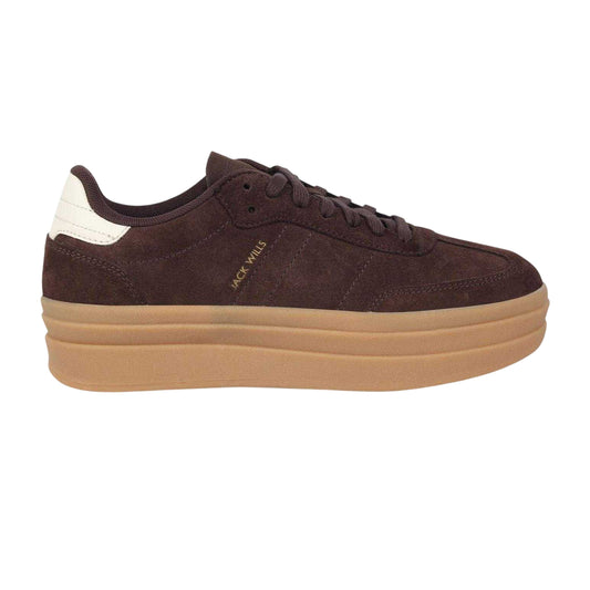 Brown-White-Gum - Front - Jack Wills Womens-Ladies Newbury Suede Platform Trainers
