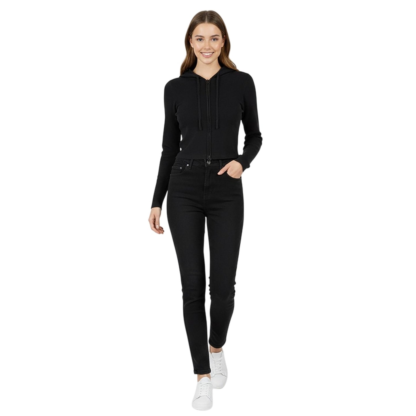Black - Lifestyle - Jack Wills Womens-Ladies Knitted Cropped Full Zip Hoodie