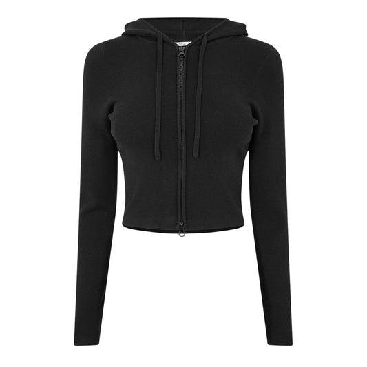 Black - Front - Jack Wills Womens-Ladies Knitted Cropped Full Zip Hoodie