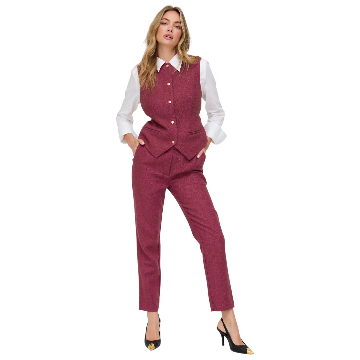 Pink - Lifestyle - Lily And Lionel Womens-Ladies Herringbone Tapered Suit Trousers