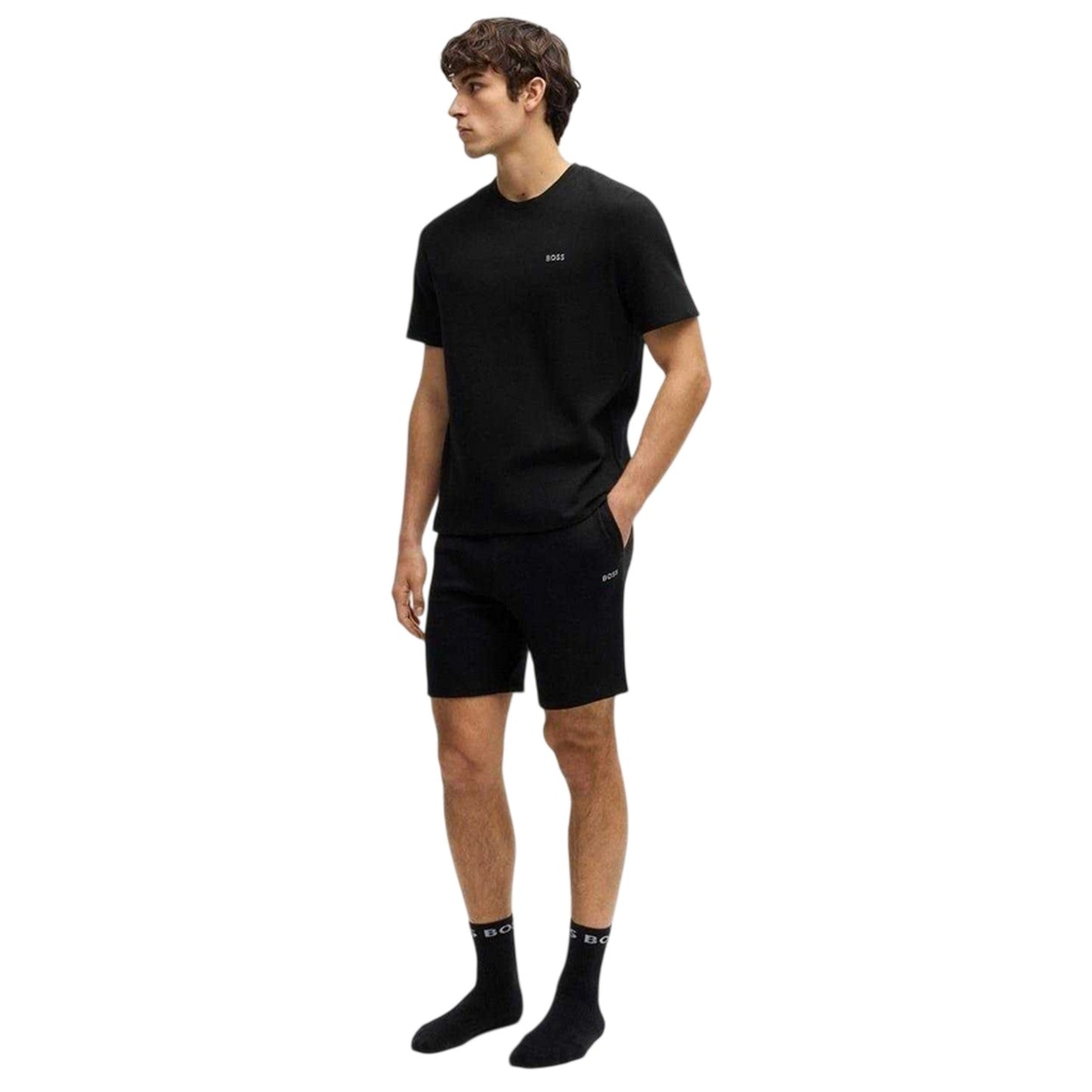 Black - Pack Shot - Boss Mens Waffle Knit Classic Short-Sleeved T-Shirt