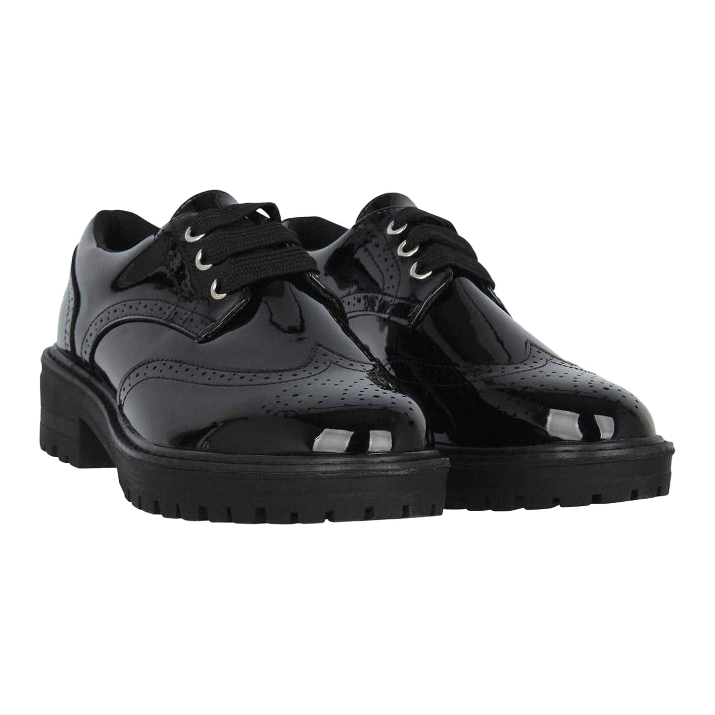 Black Patent - Pack Shot - Miso Girls Chunky Brogue Detailing Shoes