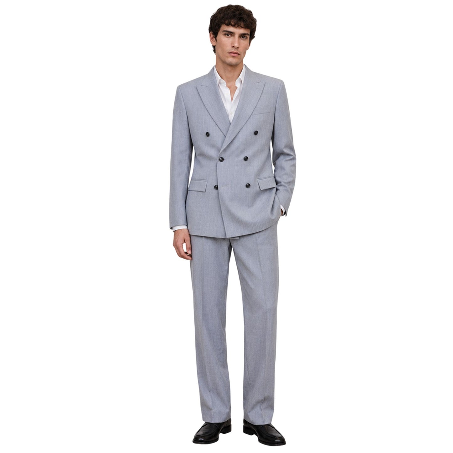 Medium Grey - Side - Boss Mens Hutson Woven Flap Pocket Suit Jacket