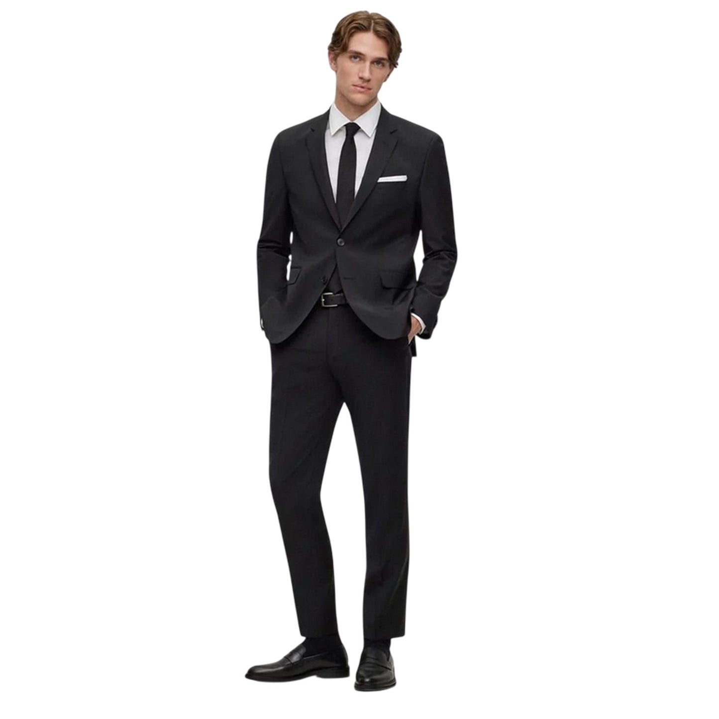 Black - Side - Boss Mens Jasper Notch Neck Suit Jacket