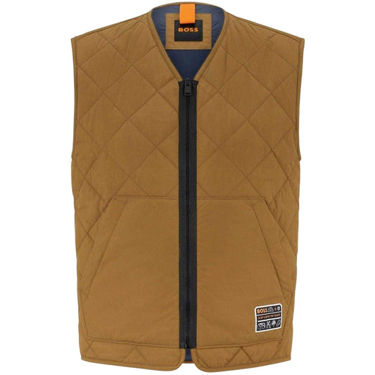 Beige - Front - Boss Mens Okella V Neck Regular Gilet