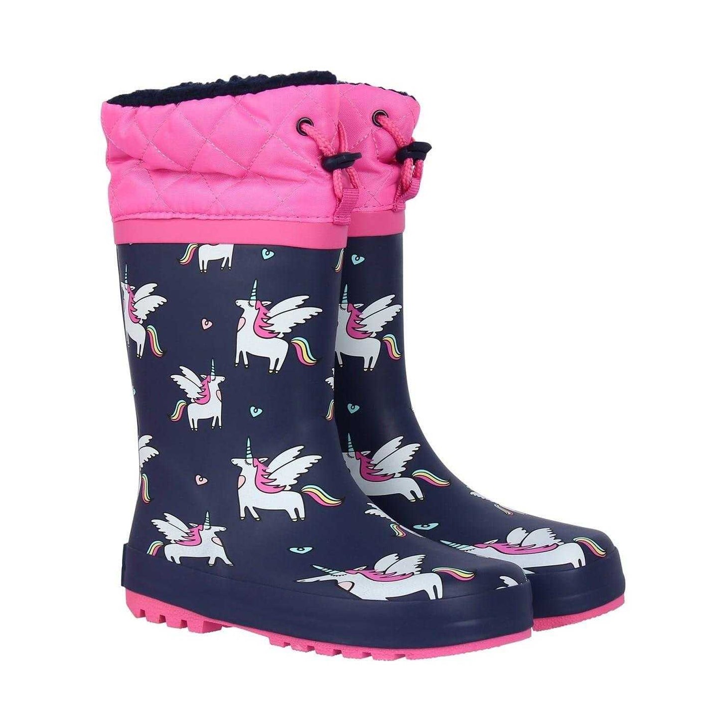 Black-Pink - Pack Shot - Gelert Childrens-Kids Unicorn Wellington Boots