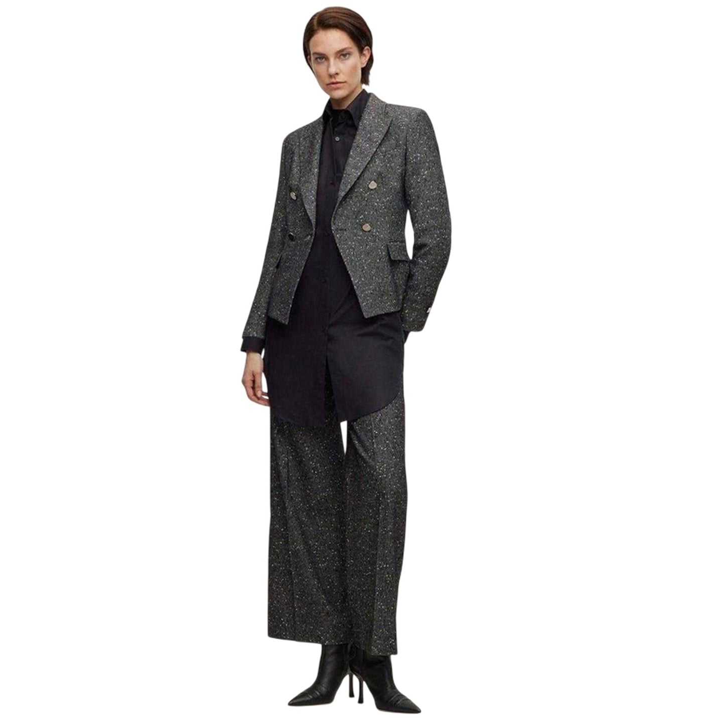 Dark Grey - Pack Shot - Boss Womens-Ladies Jocanah Speckle Regular Suit Jacket