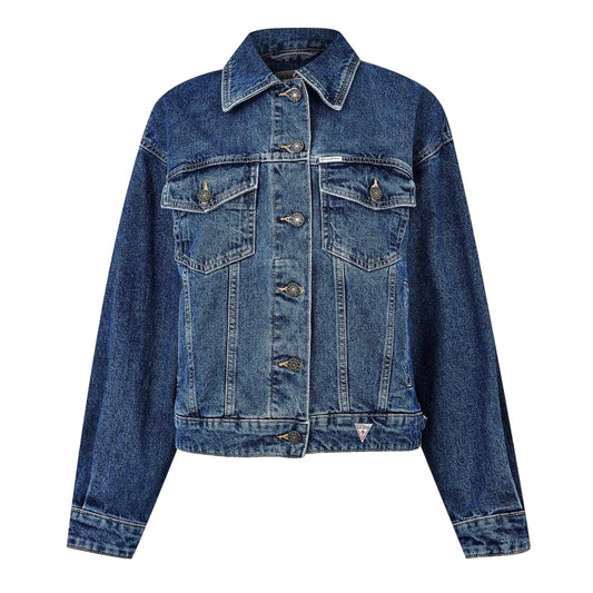 Washed Blue - Front - Guess Womens-Ladies Denim Oversized Trucker Jacket