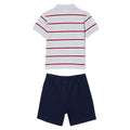 Blue - Back - Lacoste Baby Stripe Organic Cotton Top & Bottom Set