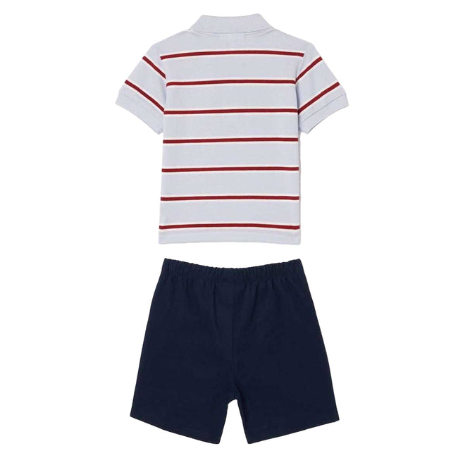 Blue - Back - Lacoste Baby Stripe Organic Cotton Top & Bottom Set