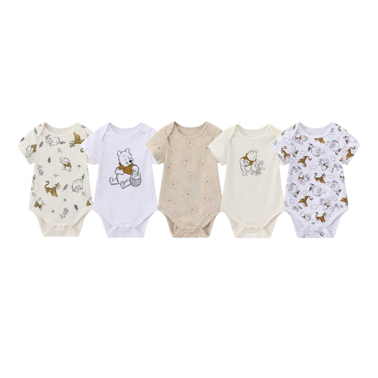 Beige - Front - Winnie the Pooh Baby Cotton Bodysuit (Pack of 5)