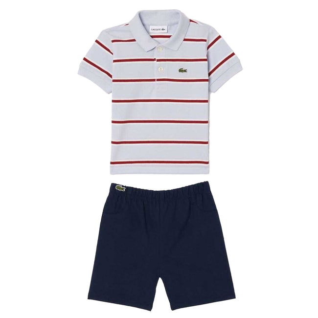 Blue - Front - Lacoste Baby Stripe Organic Cotton Top & Bottom Set