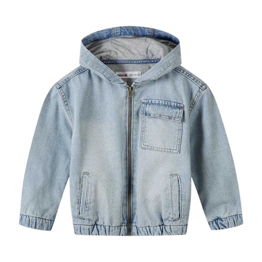 Light Blue-Denim Faded - Front - Minoti Boys Denim Jacket