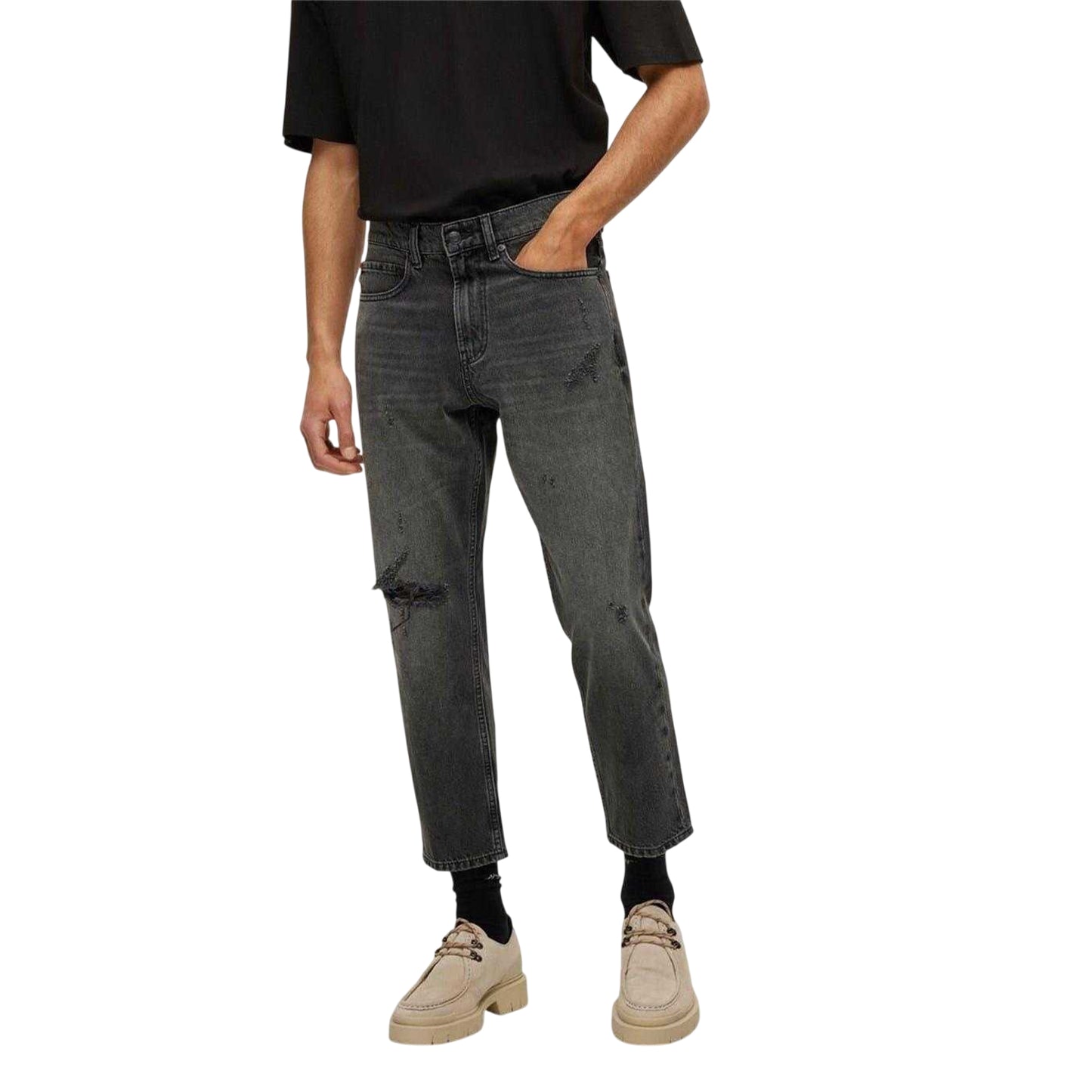 Medium Grey - Side - Hugo Boss Mens 340 Denim Loose Fit Jeans