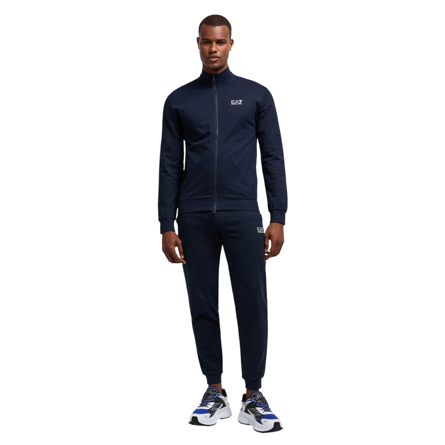 Navy - Side - Emporio Armani EA7 Mens Cotton Blend Tracksuit Set