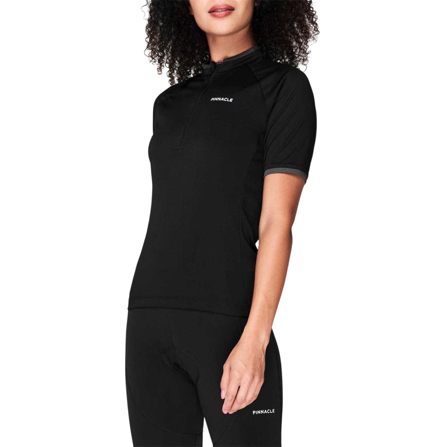 Black - Side - Pinnacle Womens-Ladies Half Zip Short-Sleeved Cycling Jersey