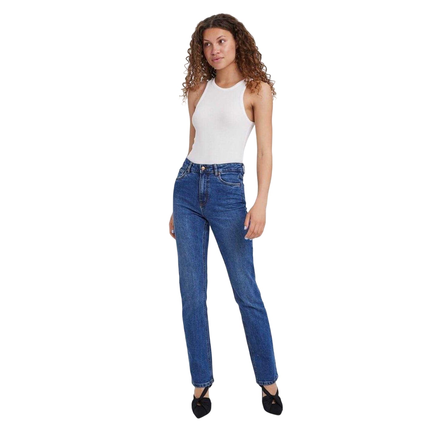 Dark Blue - Side - Vero Moda Womens-Ladies Drew Denim Straight Jeans