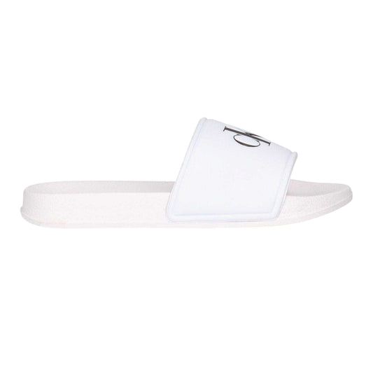 White - Front - Calvin Klein Childrens-Kids Leather Open Toe Flat Slides