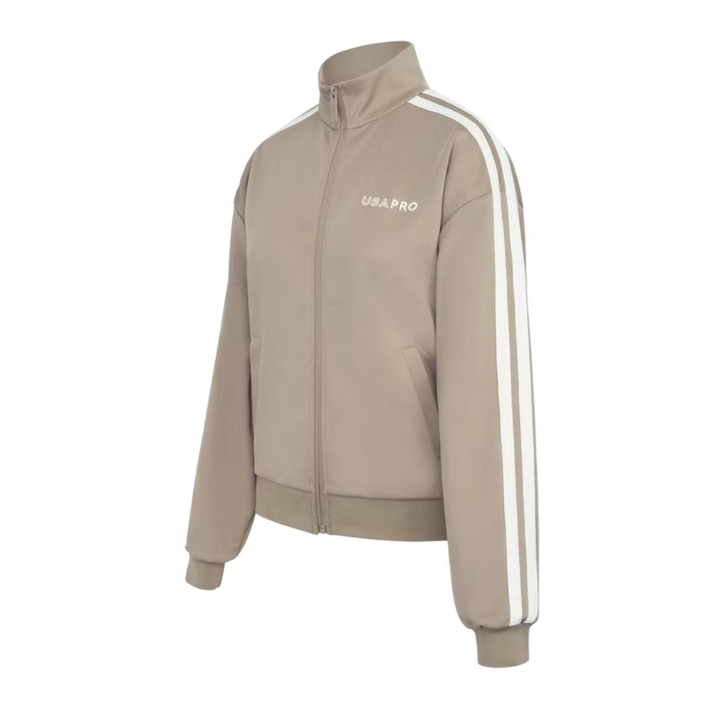 Light Brown - Side - USA Pro Womens-Ladies Striped Track Top