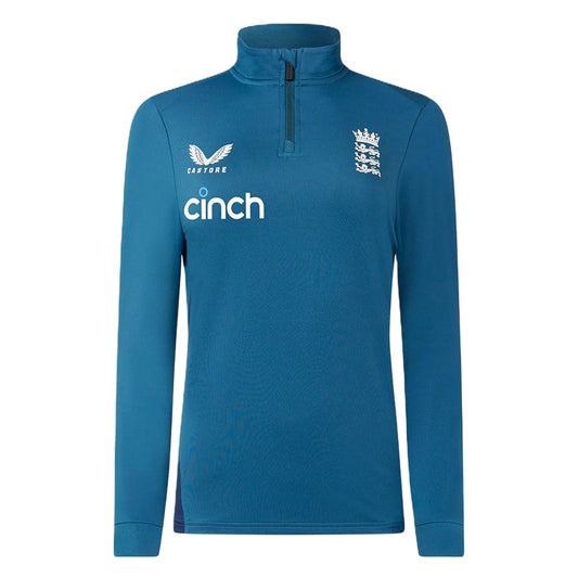 Peacoat - Front - Castore Womens-Ladies England Cricket Quarter Zip Relaxed Fit Training Fleece Top
