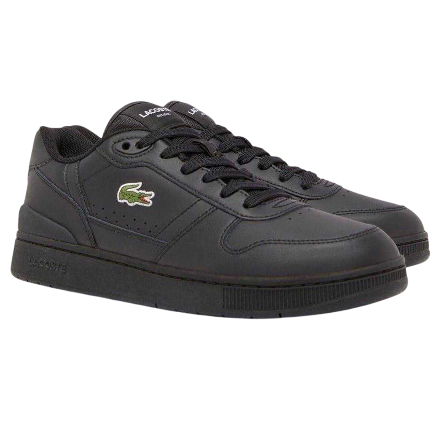 Black - Lifestyle - Lacoste Mens T-Clip Leather Flat Trainers