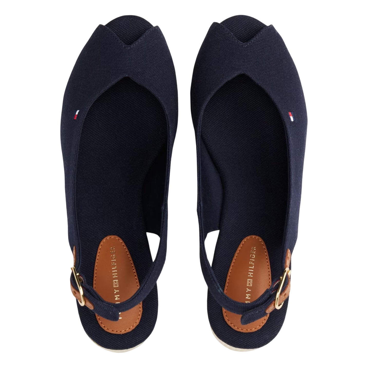 Space Blue - Pack Shot - Tommy Hilfiger Womens-Ladies Iconic Espadrille Cotton Wedge Sandals