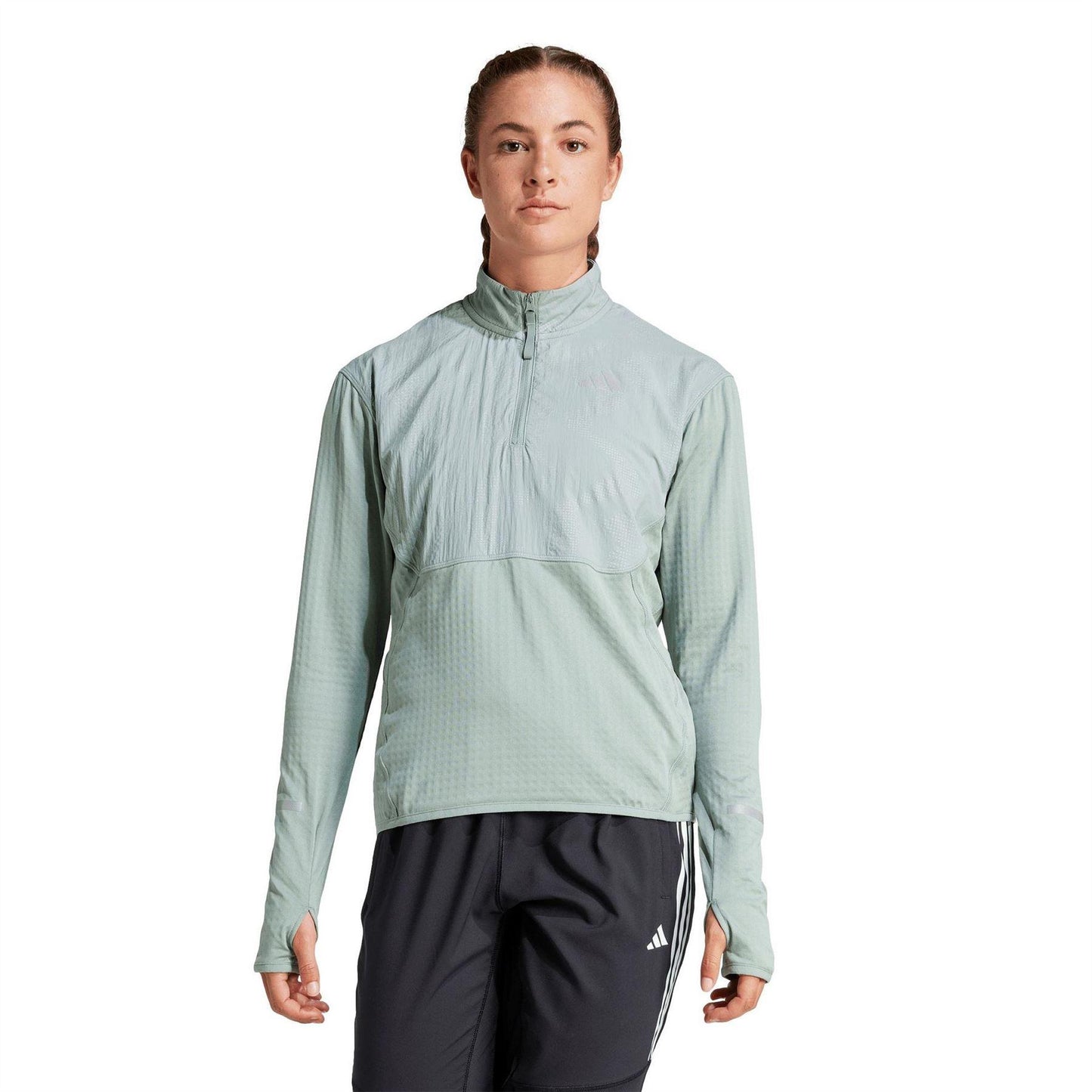 Silver Green - Side - Adidas Womens-Ladies Hi-Vis Half Zip Tracksuit Top