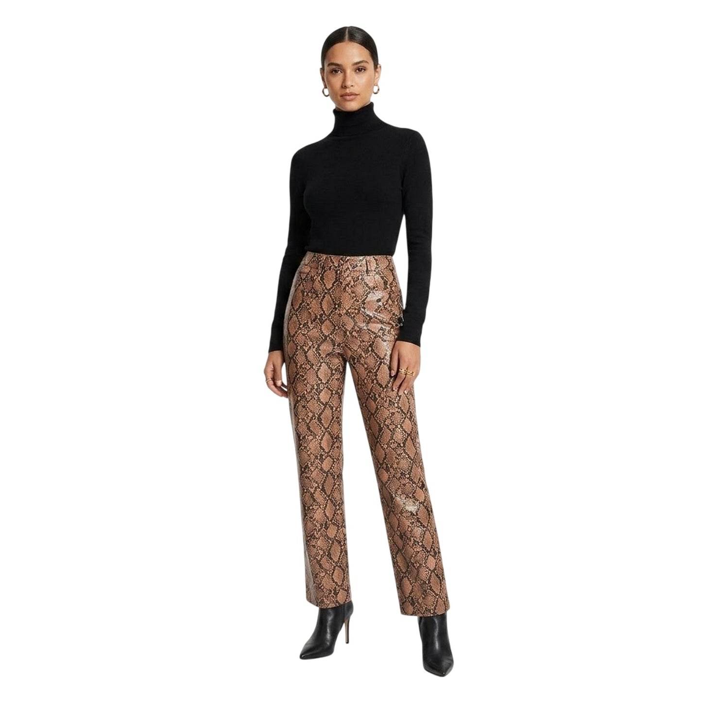 Brown - Side - AmyLynn Womens-Ladies Snake Print Trousers