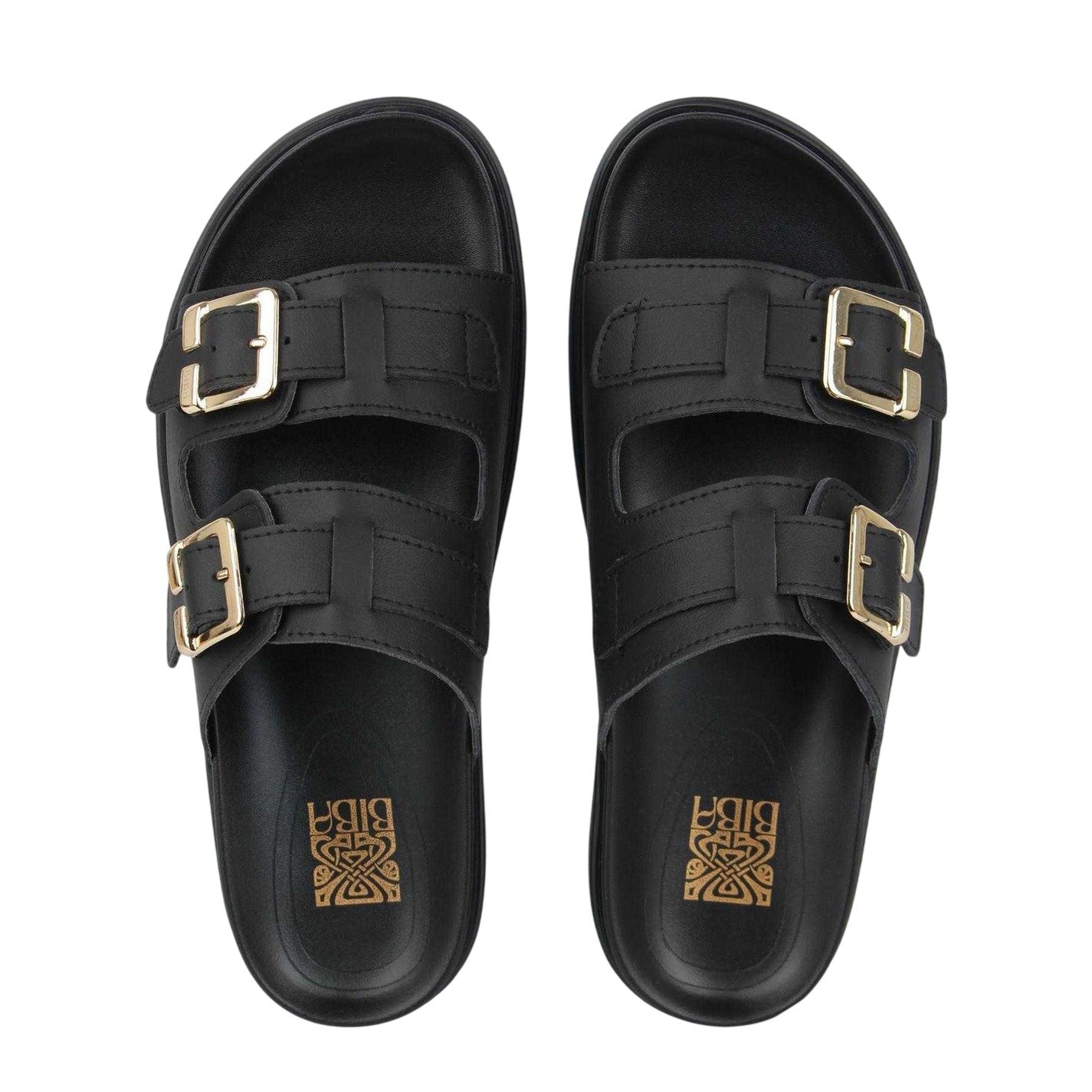 Black - Side - Biba Womens-Ladies Double Strap Flat Sandals