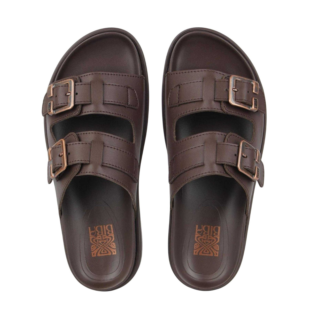 Brown - Side - Biba Womens-Ladies Double Strap Flat Sandals