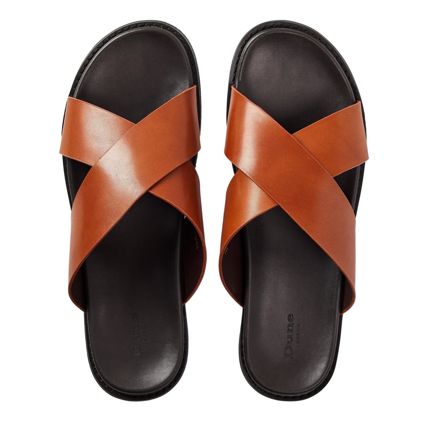 Brown - Side - Dune London Mens Leather Criss Cross Strap Flat Sandals