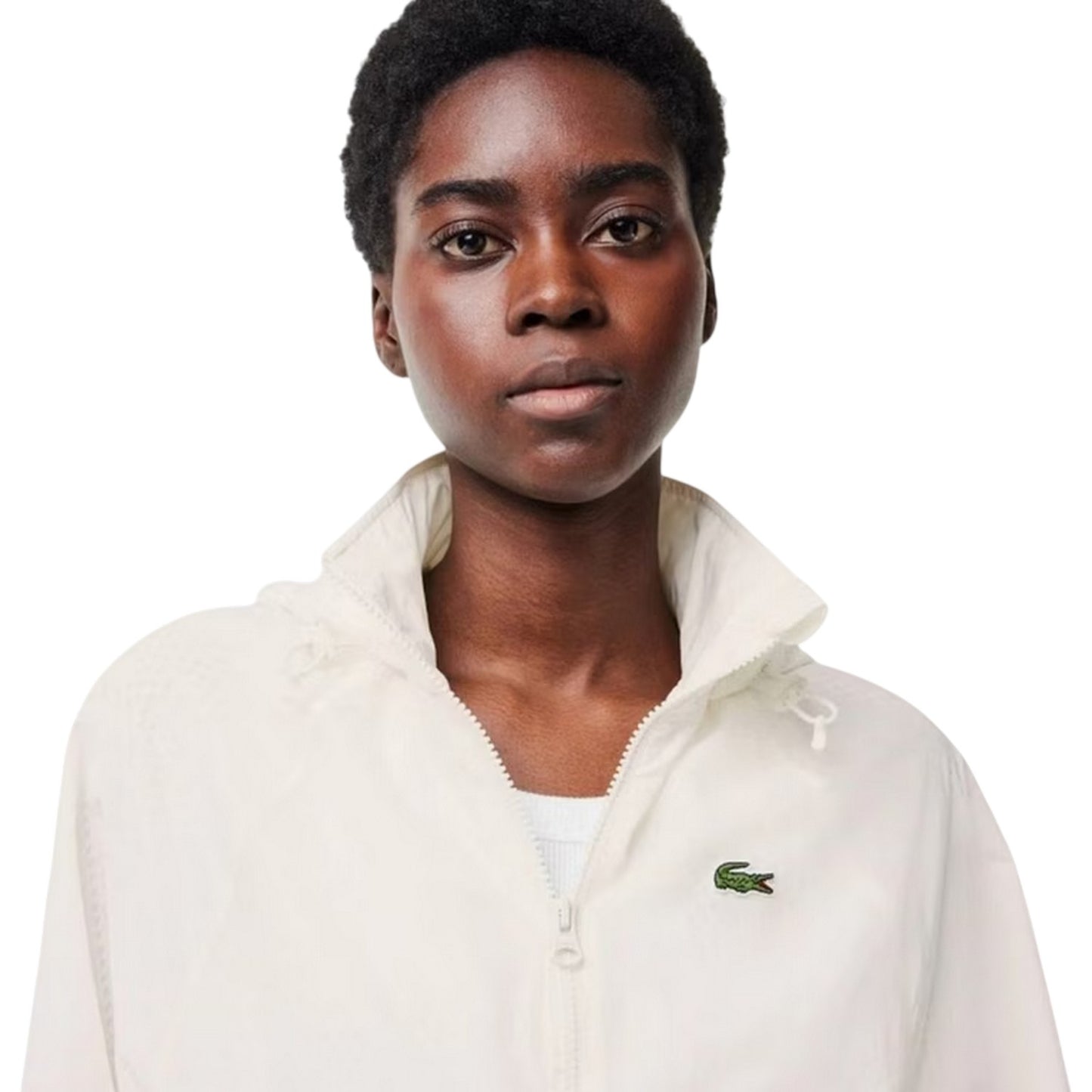 White - Side - Lacoste Womens-Ladies Relaxed Fit Raincoat