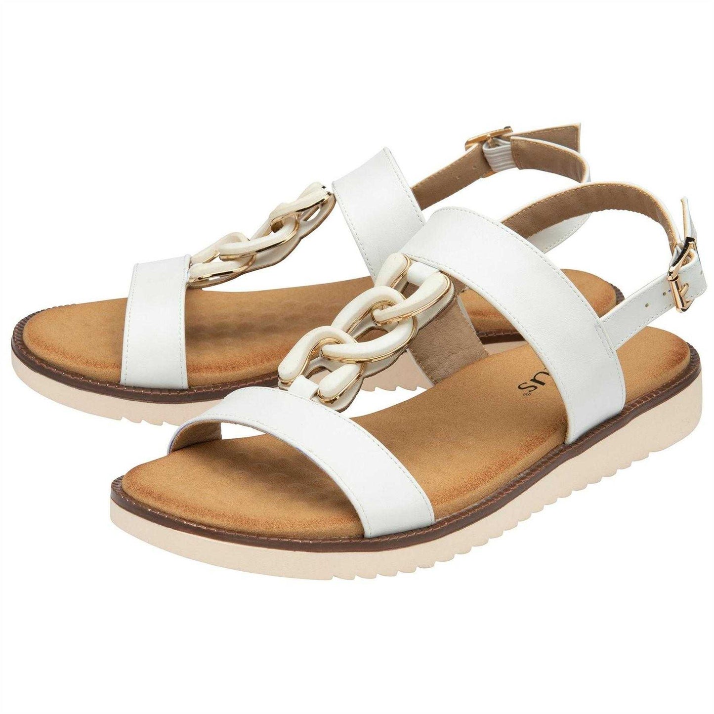 White - Lifestyle - Lotus Shoes Womens-Ladies Joana Chain Detail Sandals