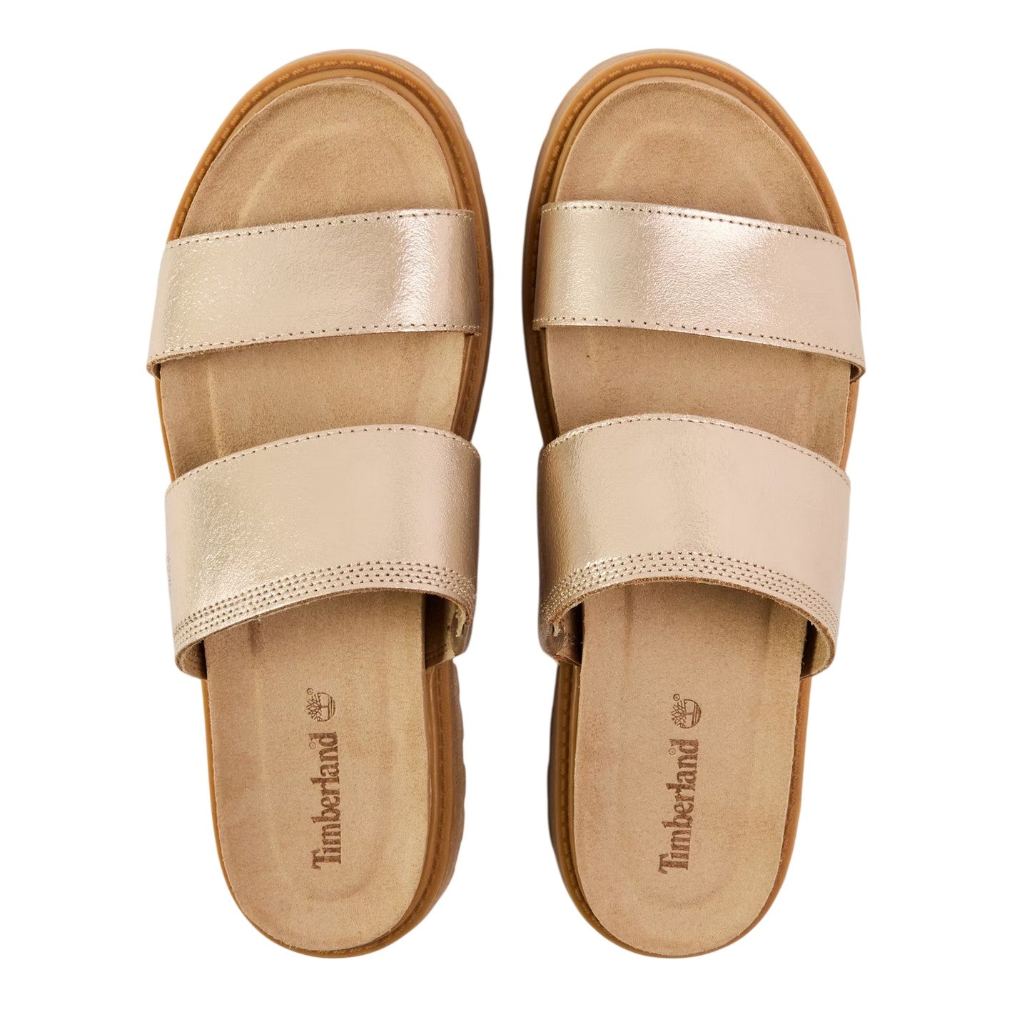Metallic Gold - Side - Timberland Womens-Ladies Clairemont Leather Slides