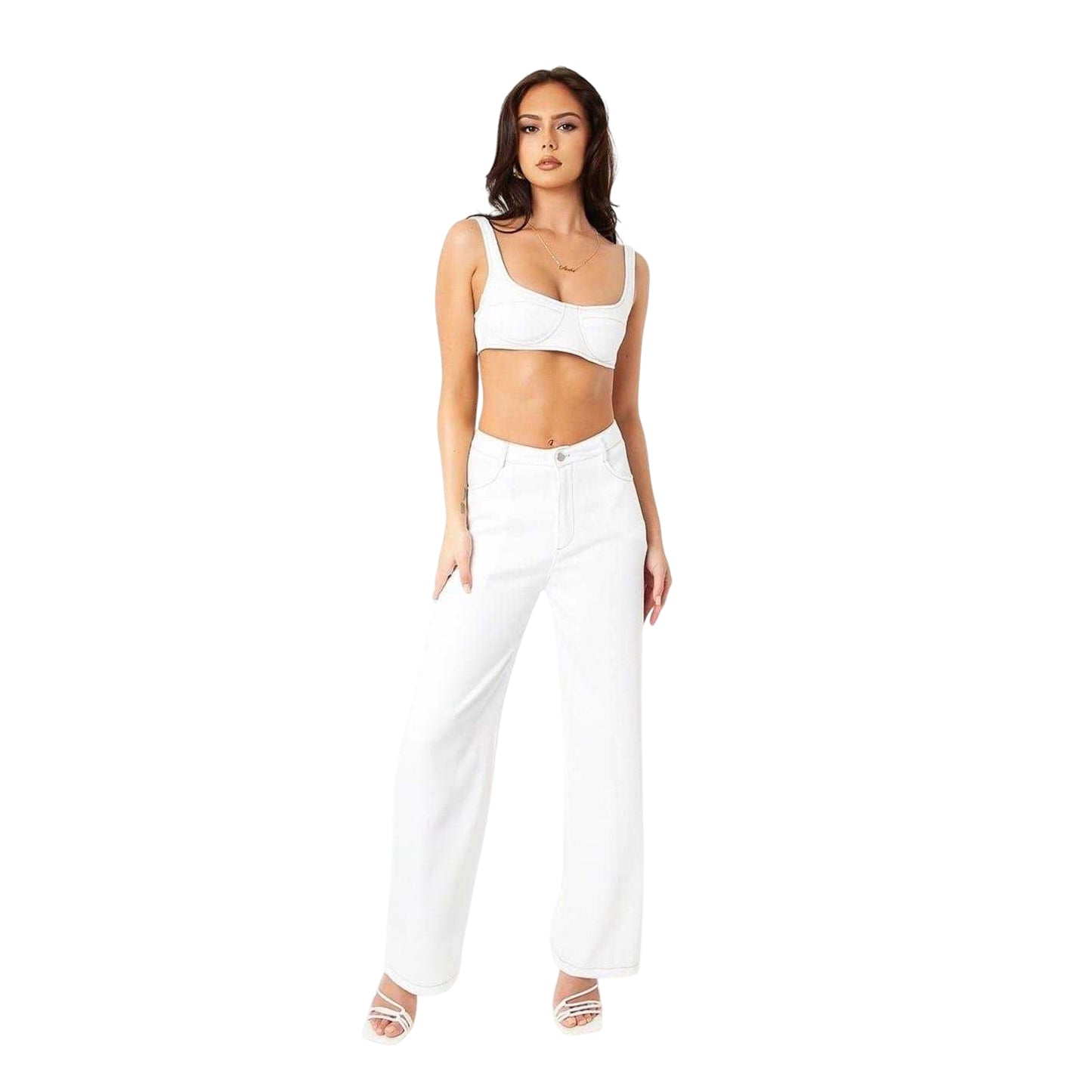 White - Back - Missy Empire Womens-Ladies Straight Leg Trousers